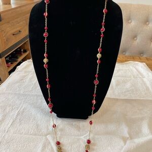 Coldwater Creek Red and Gold Beaded Necklace